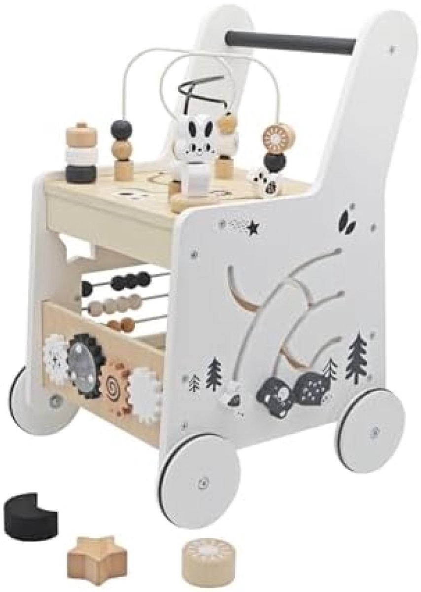 Houten loopwagen met dobbelsteen voor peuters - Educatief loopkarretje - Loopwagen - 2 in 1 - (6154428588528)