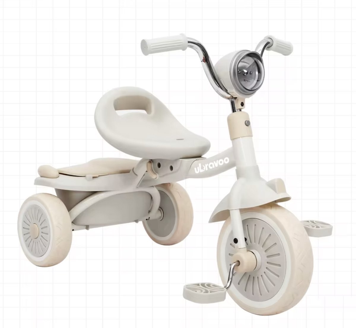 J&R Driewieler - Kinderfiets - Peuterfiets - PU wielen - Schokabsorptie - Opvouwbaar - Verstelbaar zadel - Met licht - Wit (8721246198741)