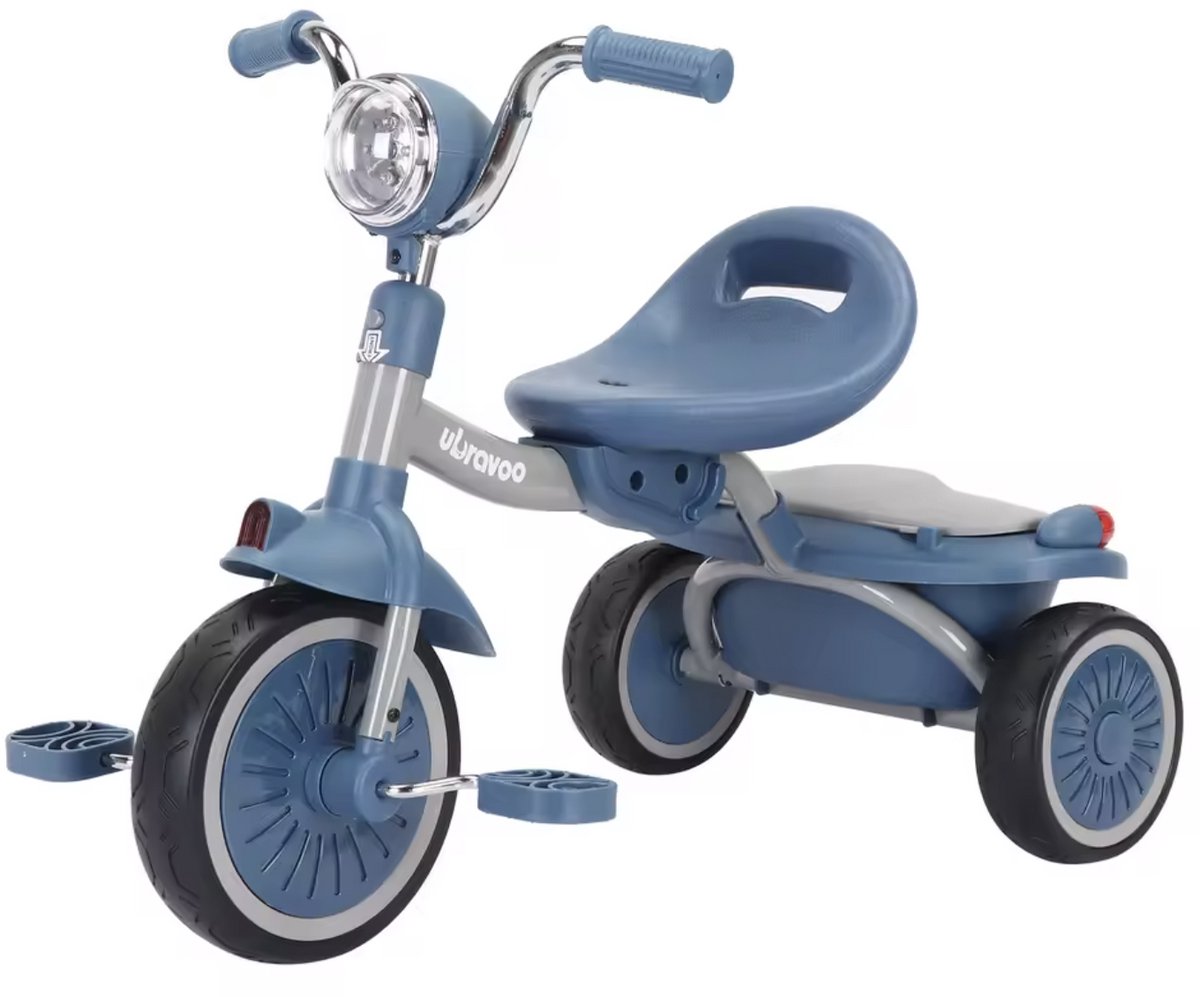 J&R Driewieler - Kinderfiets - Peuterfiets - PU wielen - Schokabsorptie - Opvouwbaar - Verstelbaar zadel - Met licht - blauw (8721246198758)