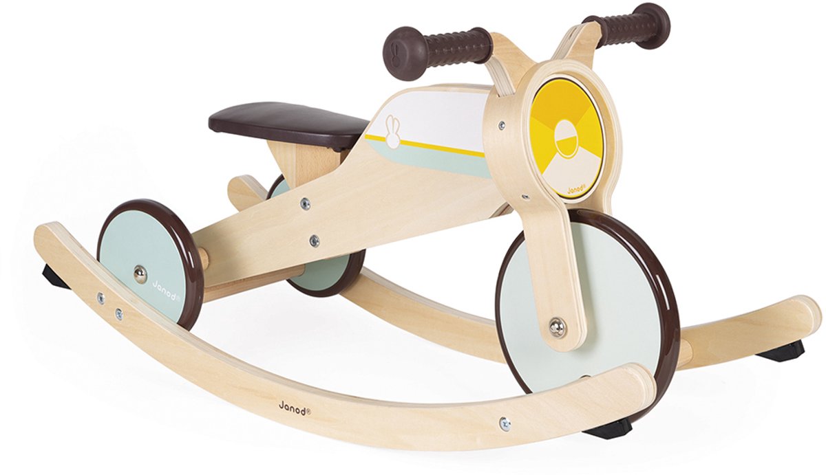 Janod Bikloon - 2-in-1 Houten Schommelmotor & Driewieler Met Vintage Motorfiets-Look - Gemakkelijk Om Te Bouwen Loopfiets - Geschikt Vanaf 1 Jaar (3700217332846)