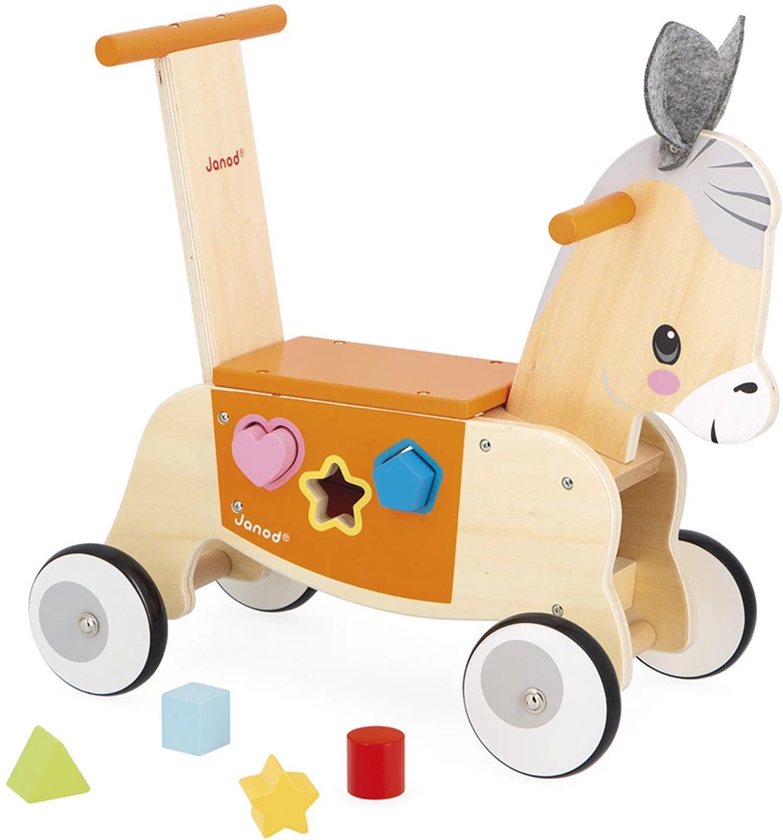 Janod - Loopwagen Ezel - Een Metgezel Om Op Te Rijden Of Te Duwen - Inclusief Vormenstoof Voor Nog Meer Plezier - Ideaal Voor De Ontwikkeling Van De Motoriek - Geschikt Vanaf 1 Jaar (3700217333256)