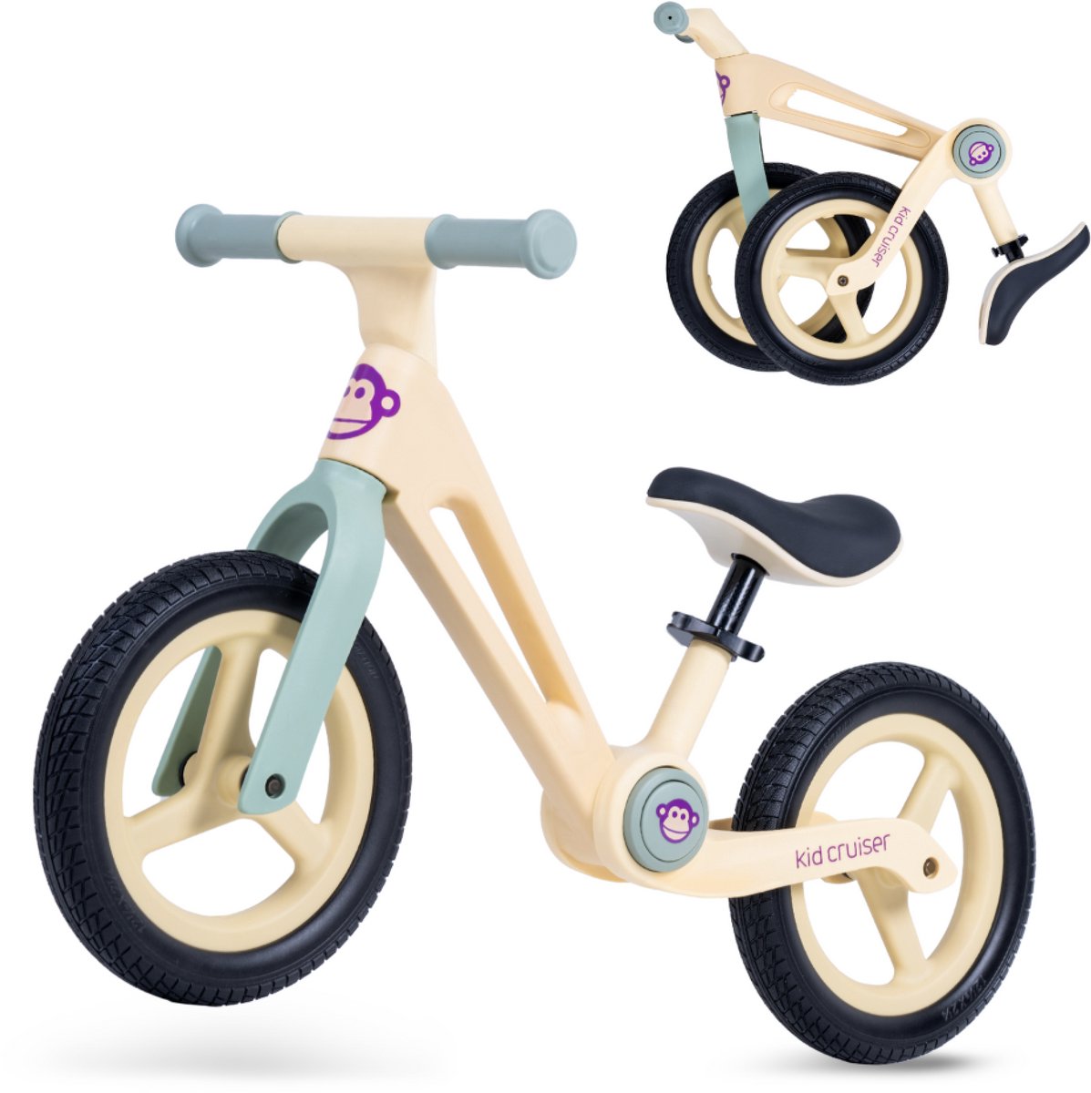 Kidcruiser Loopfiets 2+ Jaar - Lichtgewicht & Inklapbaar design - Buitenspeelgoed 2 jaar - Zacht geel (8720892350947)