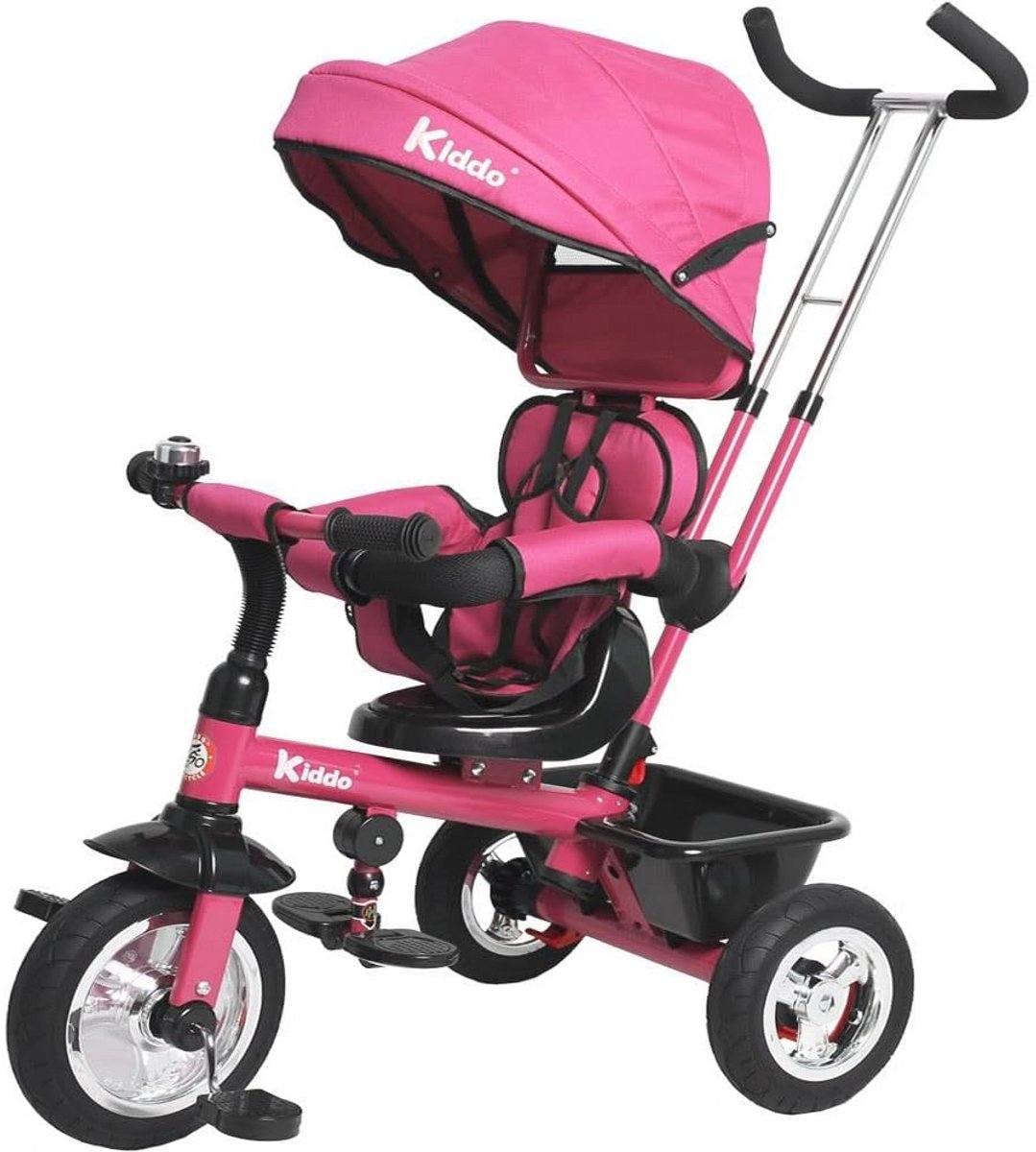 Kiddo Smart 4-in-1 driewieler voor kinderen, driewieler met draaibare stoel, achterrem en zonnedak (roze) (9101042188297)