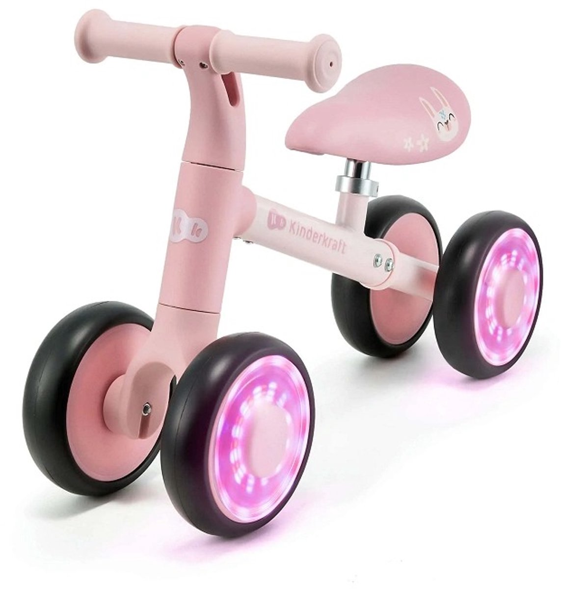 Kinderkraft CUTIE FLASH 3-Wiel Loopfiets - Voor 12 tot 36 Maanden - Verstelbaar Eco-leer Zadel, LED RGB Wielen, Stuurbegrenzer - Roze (5902533927982)
