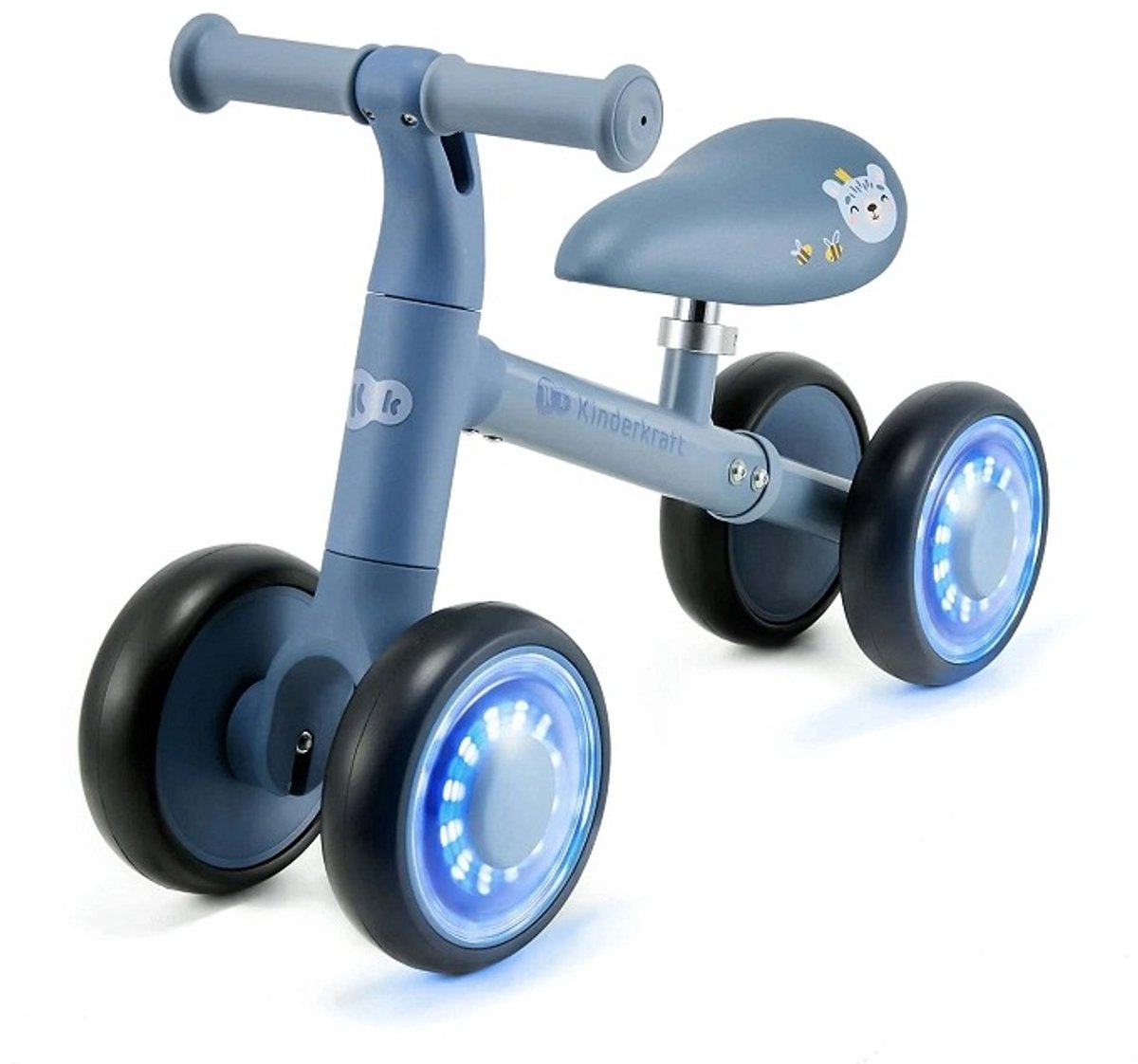 Kinderkraft CUTIE FLASH - 3-wiel Loopfiets - Verstelbaar Eco-leer Zadel - LED RGB Wielen - Stuurbegrenzer - 12-36 Maanden - Blauw (5902533927968)