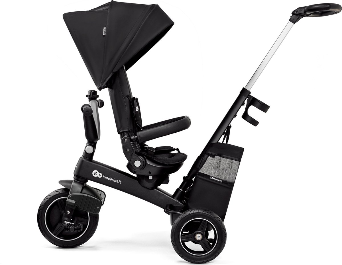 Kinderkraft EASYTWIST Driewieler - Voor Kinderen vanaf 9 Maanden - 360° Draaibare Zit, Verstelbaar en Opvouwbaar, Met Zonnescherm en Opbergruimte - Zwart (5902533920631)