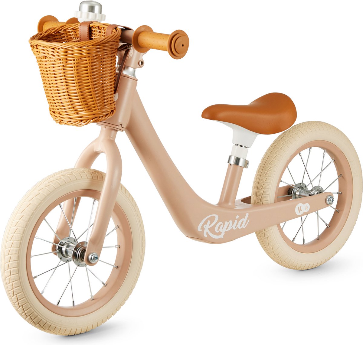 Kinderkraft RAPID 2 Loopfiets - Lichtgewicht Magnesium Frame - Retro Design met Mandje & Bel - Verstelbaar Zadel - Vanaf 2 Jaar - Roze (5902533924899)