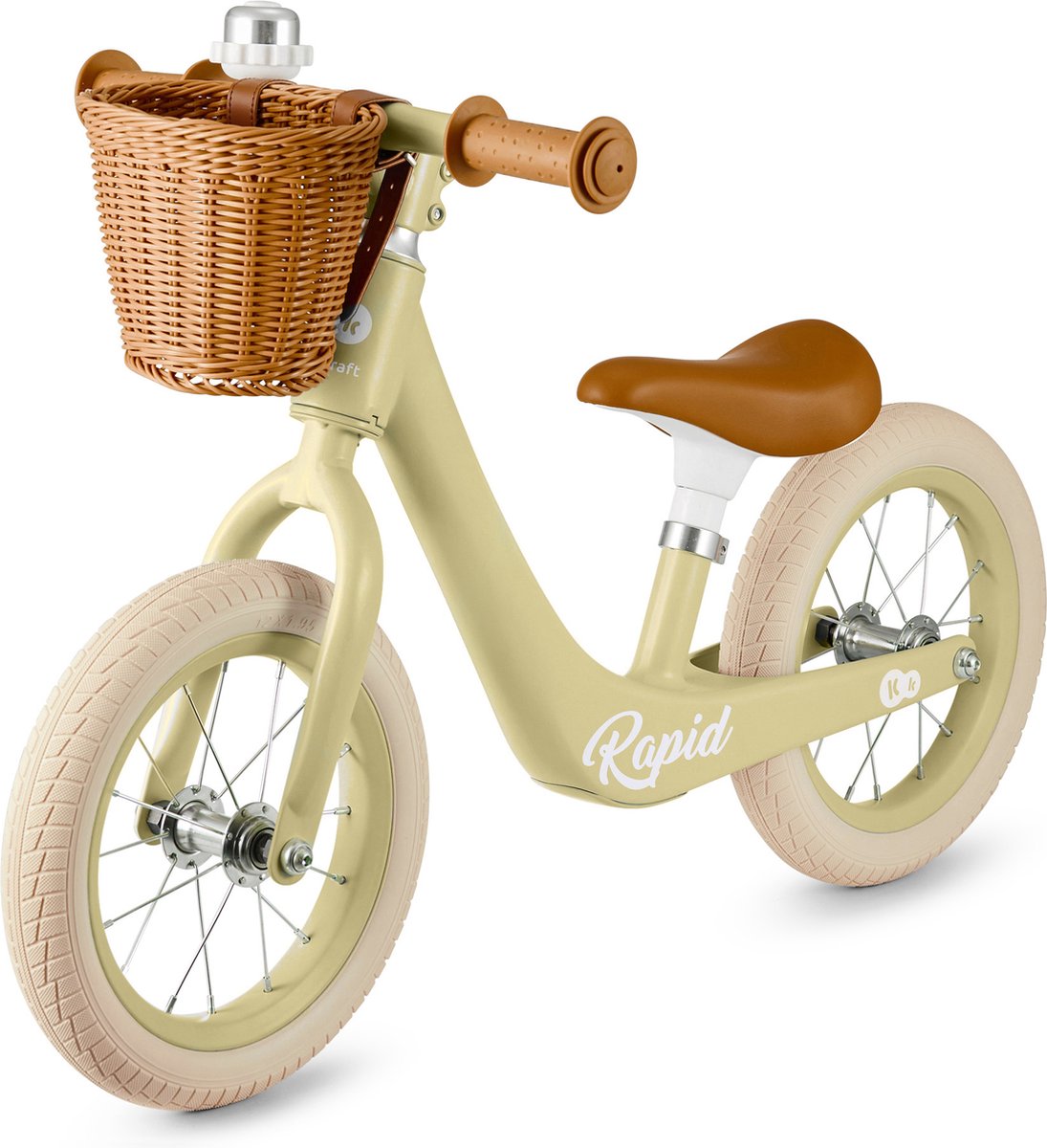 Kinderkraft RAPID 2 Loopfiets - Voor Kinderen vanaf 2 Jaar - Lichtgewicht Magnesium Frame, Verstelbaar Zadel en Retro Mandje - Groente (5902533924882)