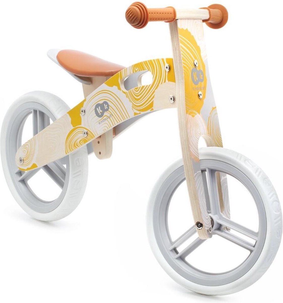 Kinderkraft RUNNER - Houten loopfiets - 12 inch wielen - Bel, tas - Geel (5902533917037)
