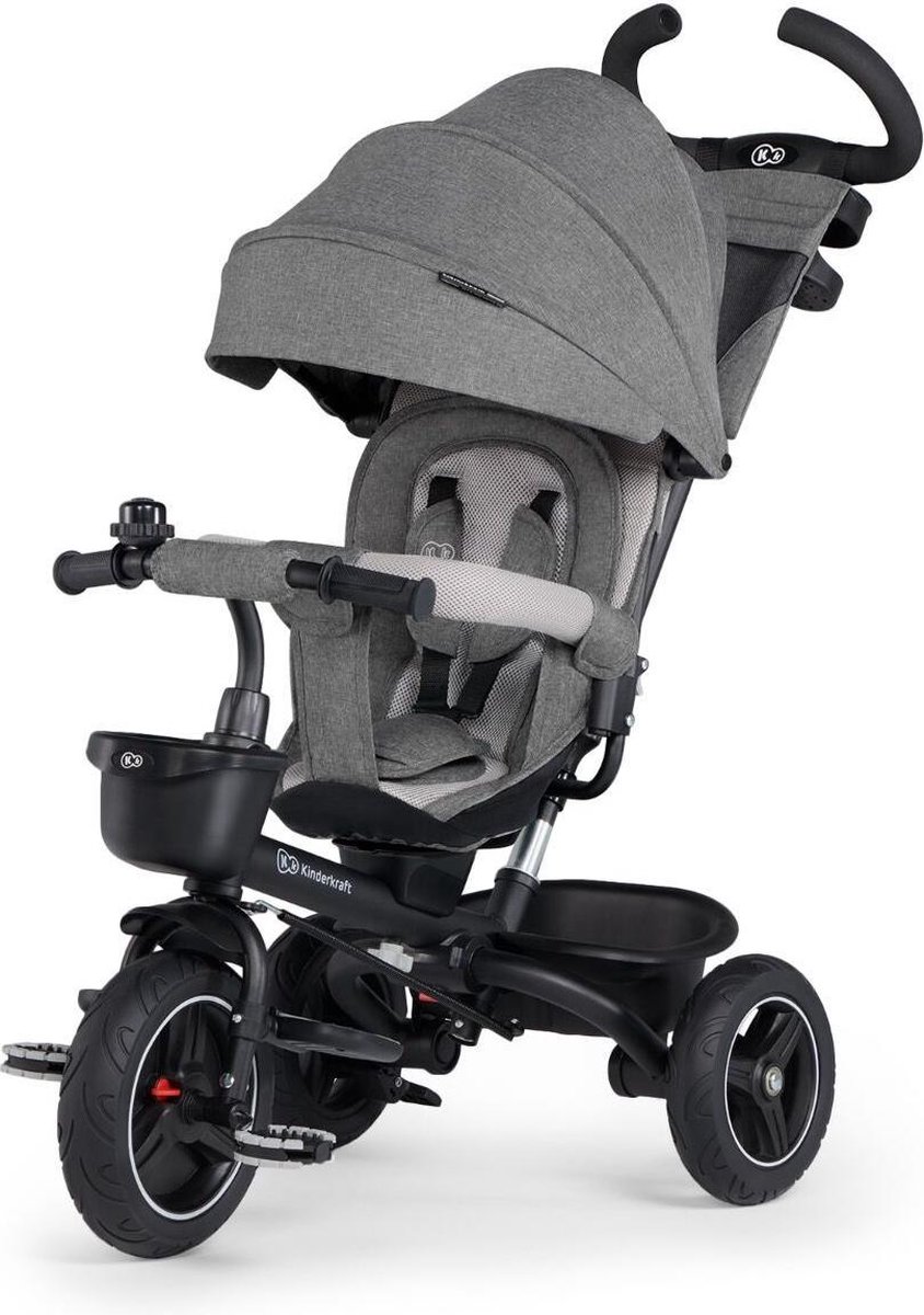 Kinderkraft SPINSTEP 5-in-1 Driewieler - Voor 9 Maanden tot 5 Jaar - 360° Draaibare Zitting, Verstelbare Kap met UPF50+, PU Wielen en 3-Punts Gordels - Grijs (5902533916511)