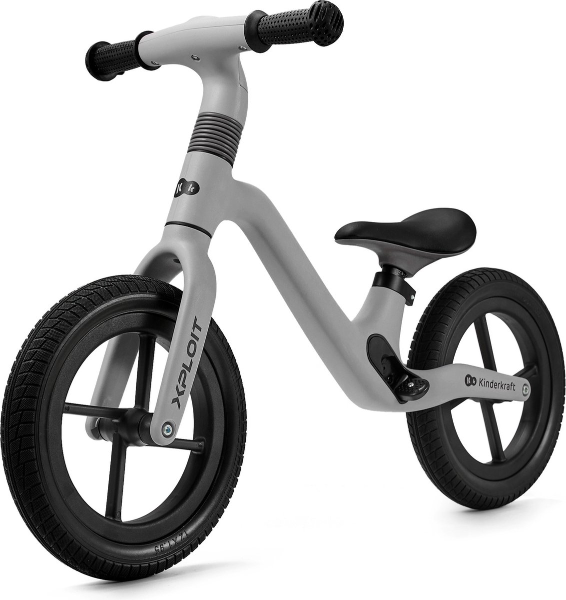 Kinderkraft XPLOIT Loopfiets - Voor Kinderen vanaf 80 cm - Verstelbaar Stuur en Zadel, PU Wielen en Magnetische Voetsteunen - Grijs (5902533924981)