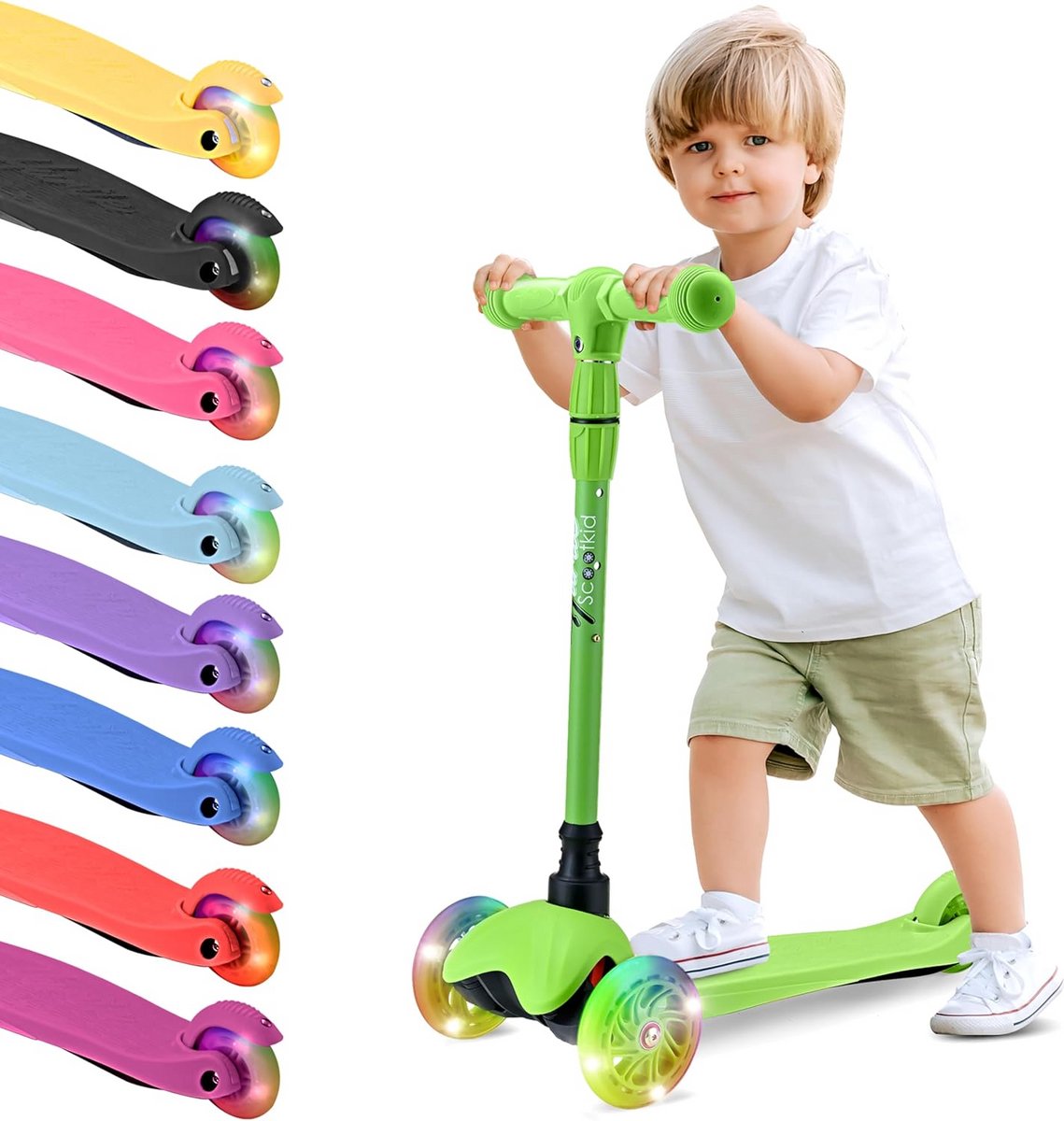 Kinderscooter met LED Wielen en Drie Wiel Stabiliteit voor Peuters (9101046086971)