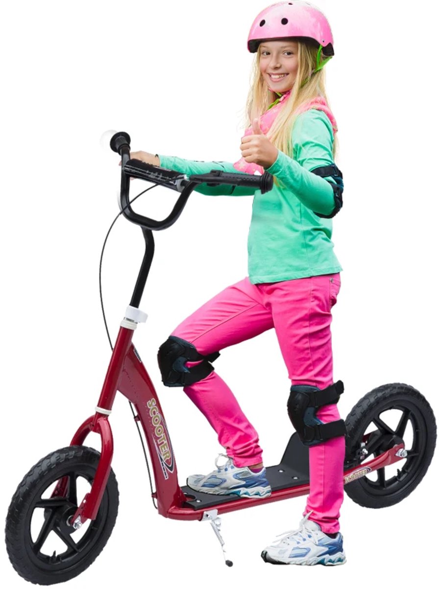 Kinderstep - Kinderstepjes met 12-inch Luchtbanden en achterrem - Step - Stadsstep - Stuurhoogte: 80-88 cm - Speelgoed Jongens/Meisjes 5-12 jaar - Draagkracht tot 50 kg - Rood (8721317509971)