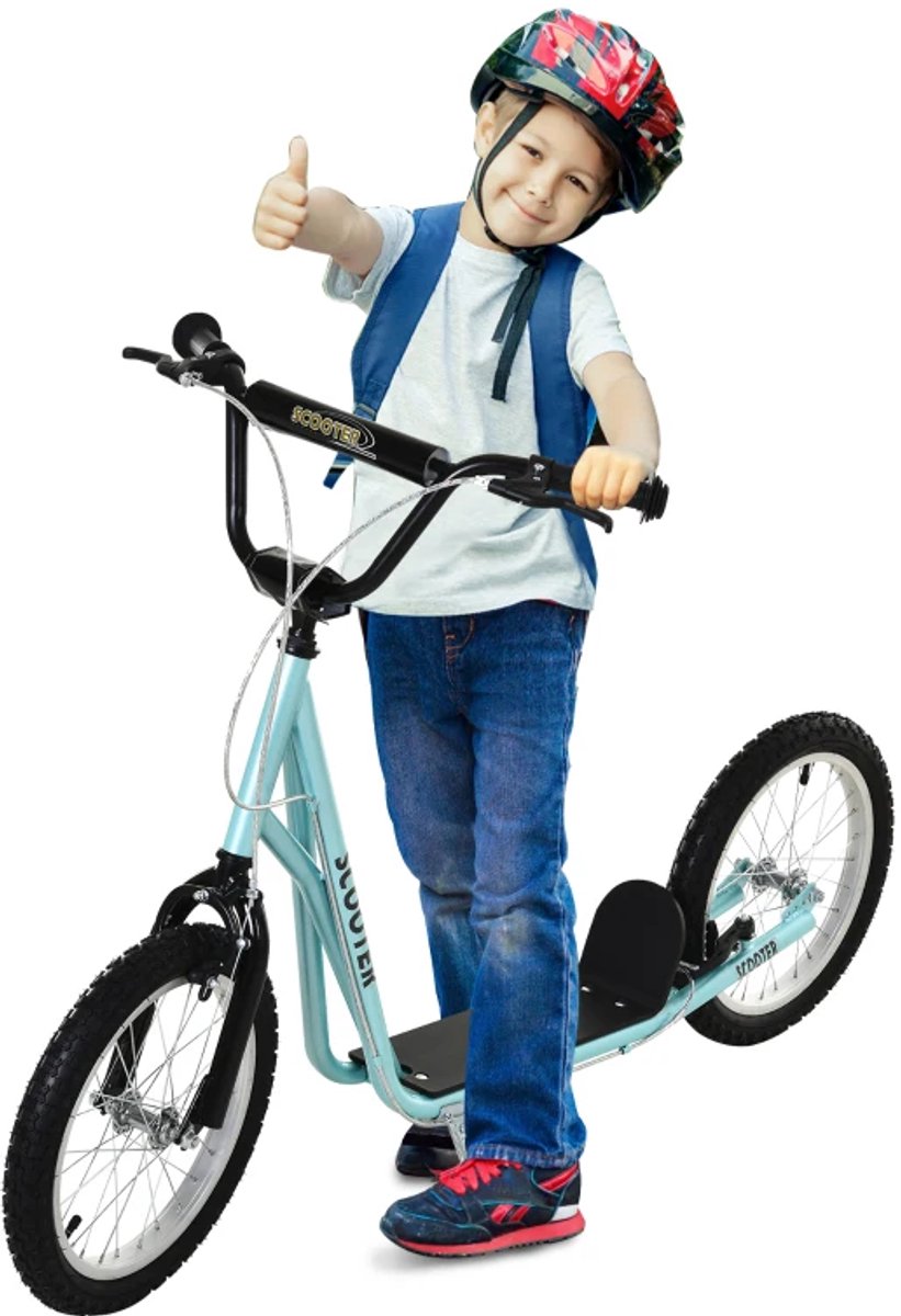 Kinderstep - Kinderstepjes met 16-inch Luchtbanden, Mandje en Handrem - Step - Stadsstep - Stuurhoogte: 90-96 cm - Speelgoed Jongens/Meisjes 5-12 jaar - Draagkracht tot 100 kg - Lichtblauw (8721317509926)