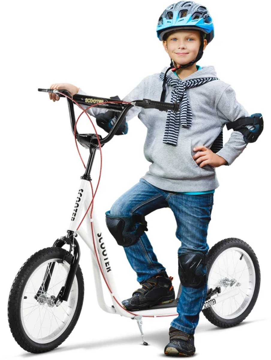 Kinderstep - Kinderstepjes met 16-inch luchtbanden en Handrem - Opvouwbaar Step - Stadsstep - Stuurhoogte: 90-96 cm - Speelgoed Jongens/Meisjes vanaf 5 jaar - Draagkracht tot 100 kg - Wit (8721317509865)