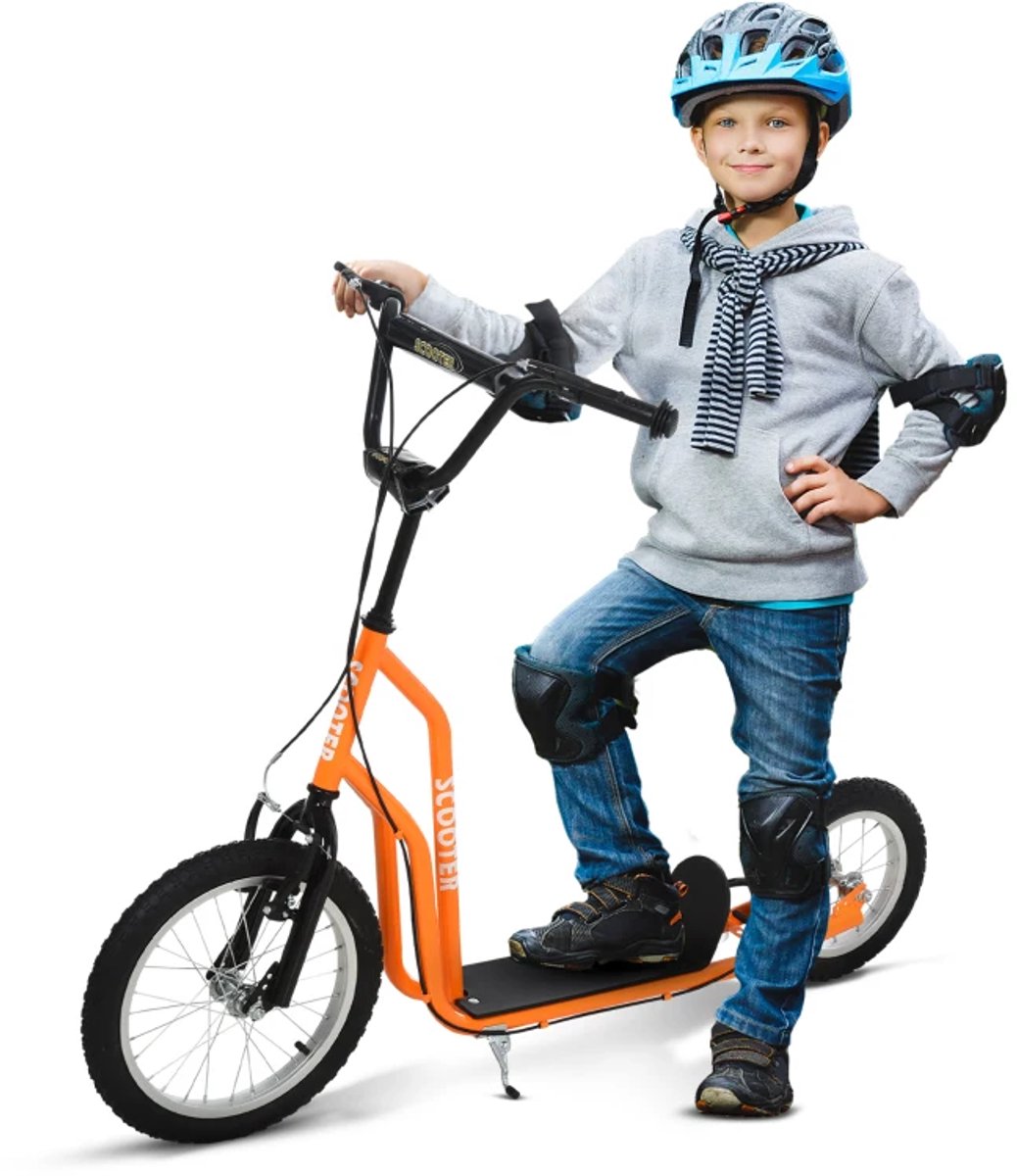 Kinderstep - Kinderstepjes met 16/12-inch Luchtbanden - Step - Stadsstep - Stuurhoogte: 88-94 cm - Speelgoed Jongens/Meisjes 5-12 jaar - Draagkracht tot 100 kg - Oranje (8721317510007)