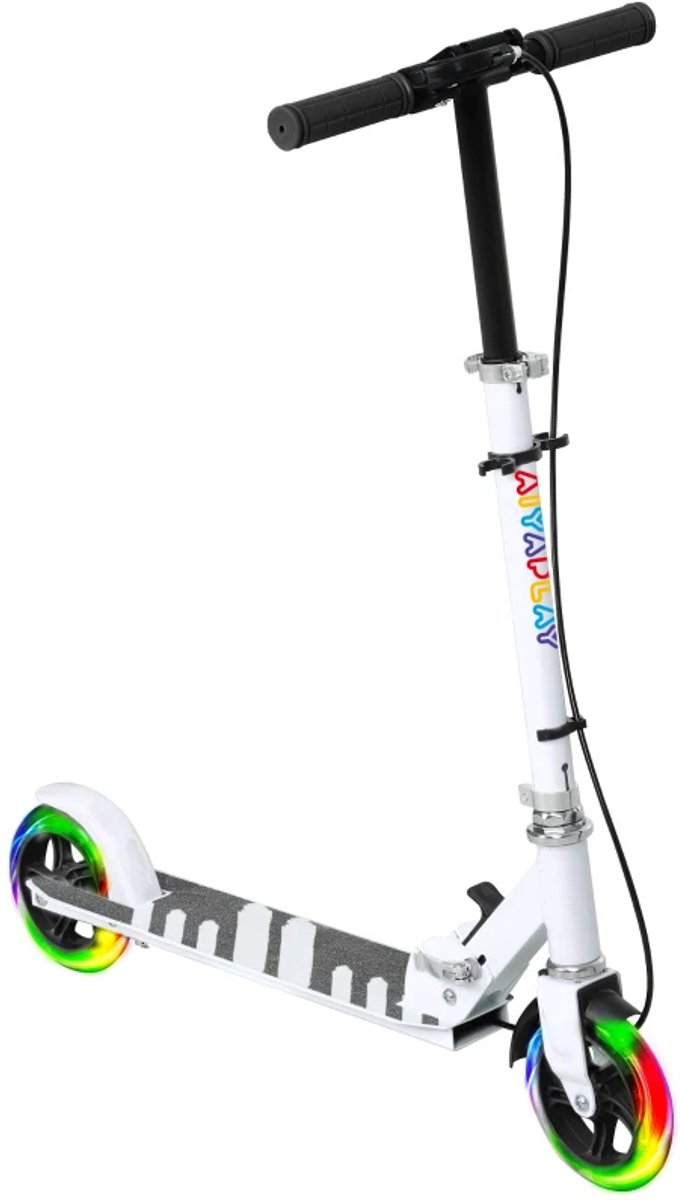 Kinderstep - Kinderstepjes met Dubbele Remmen - Metalen Frame -Voetsteun - Opvouwbaar Step - Stadsstep - Dynamische Lichtwielen -Stuurhoogte: 73-89 cm - Speelgoed Jongens/Meisjes 3-8 jaar - Wit (8721317510038)