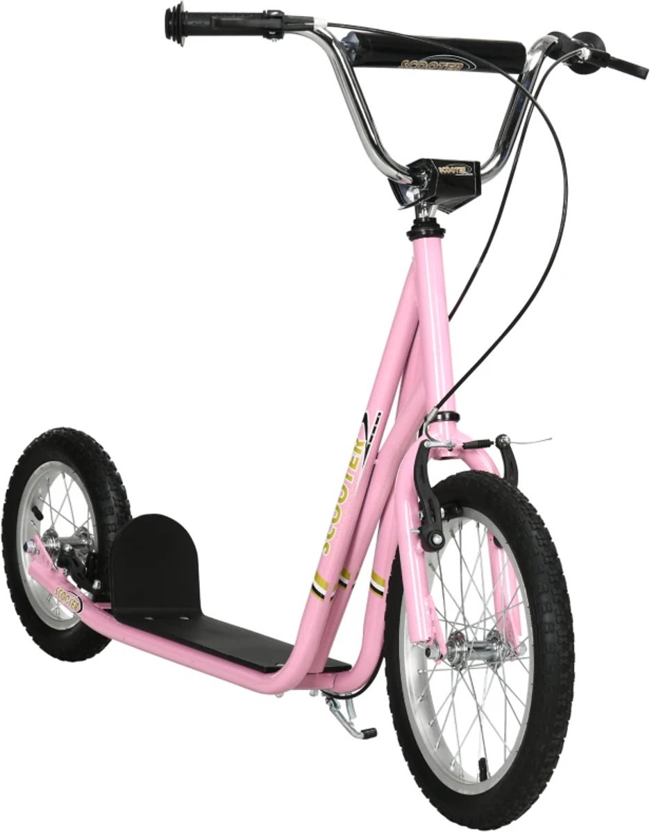 Kinderstep - Kinderstepjes met Luchtbanden en Handrem - Step - Stuurhoogte: 92-100 cm - Antislip Platform - Speelgoed Jongens/Meisjes vanaf 5 jaar - Tieners & Volwassenen - tot 100 kg - Roze (8721317509773)