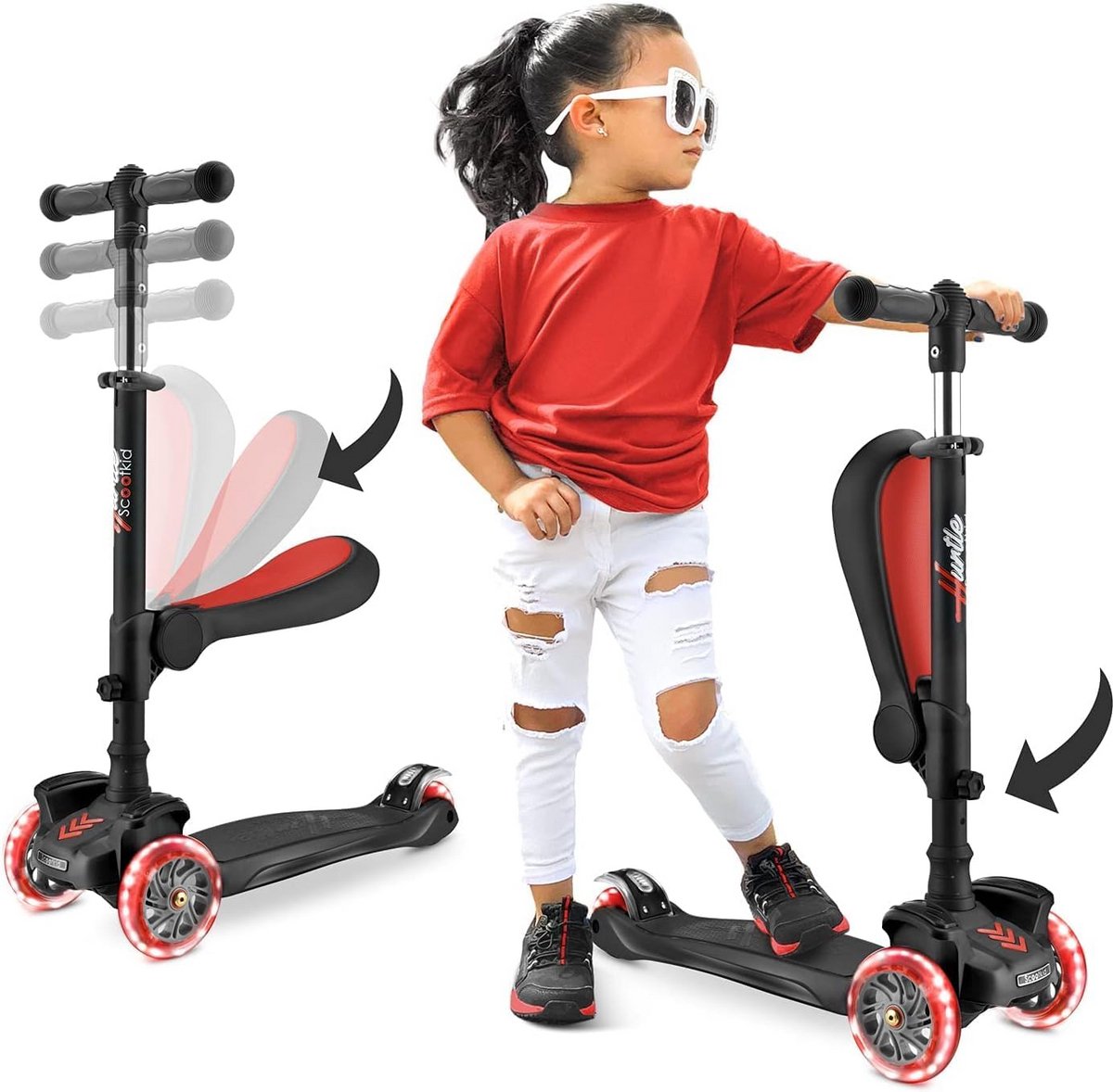 Kinderstep met 3 Wielen, Inklapbare Scooter met Verstelbare Hoogte, Antislip Platform, LED Verlichte Wielen voor Meisjes en Jongens (9101034873569)