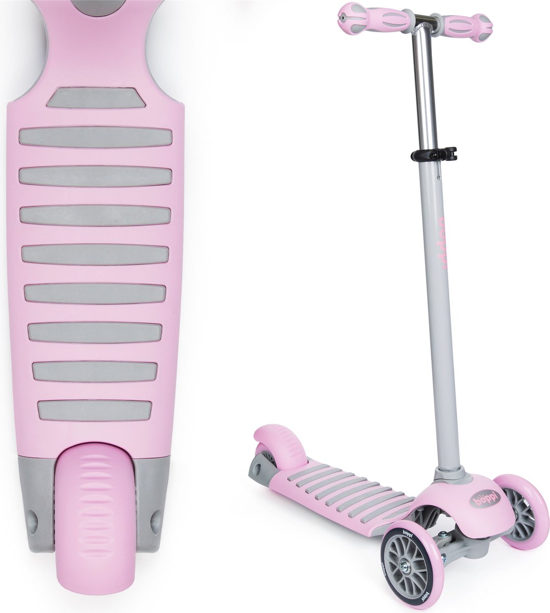 Kinderstep met drie wielen - verstelbaar stuur - extra grote hielrem (roze) (5060459741997)