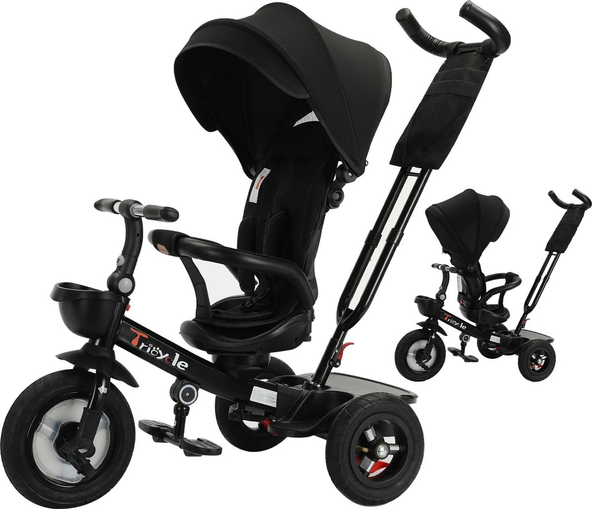 Kinderwagen - 360 Graden Rotatie - 1 tot 5 jaar - zwart - Driewieler Met Duwstang - 6 in 1 - Tot 30kg (6150921664653)