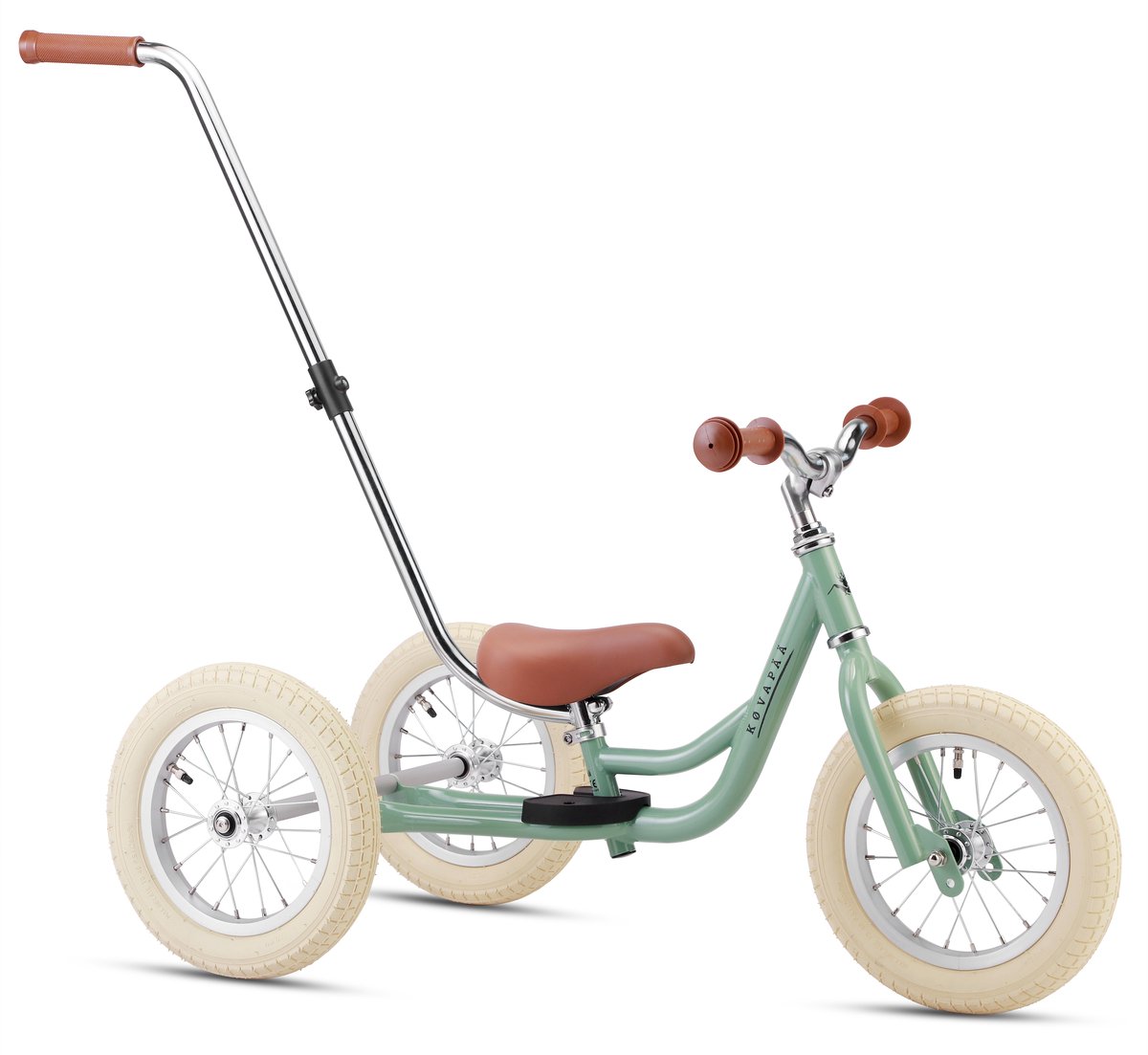 Køvapää Driewieler 2 in 1 Loopfiets - Driewieler met Duwstang - 1.5 t/m 4 jaar - Met Naamsticker - Driewieler - Loopfiets met duwstang - 12 inch - Groen (8721161535362)