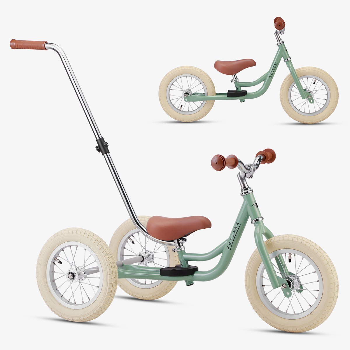 Køvapää Trike - 2 in 1 Loopfiets - 1.5 t/m 4 jaar - Met Naamsticker - 12 inch - Loopfiets - Groen (8721161535058)