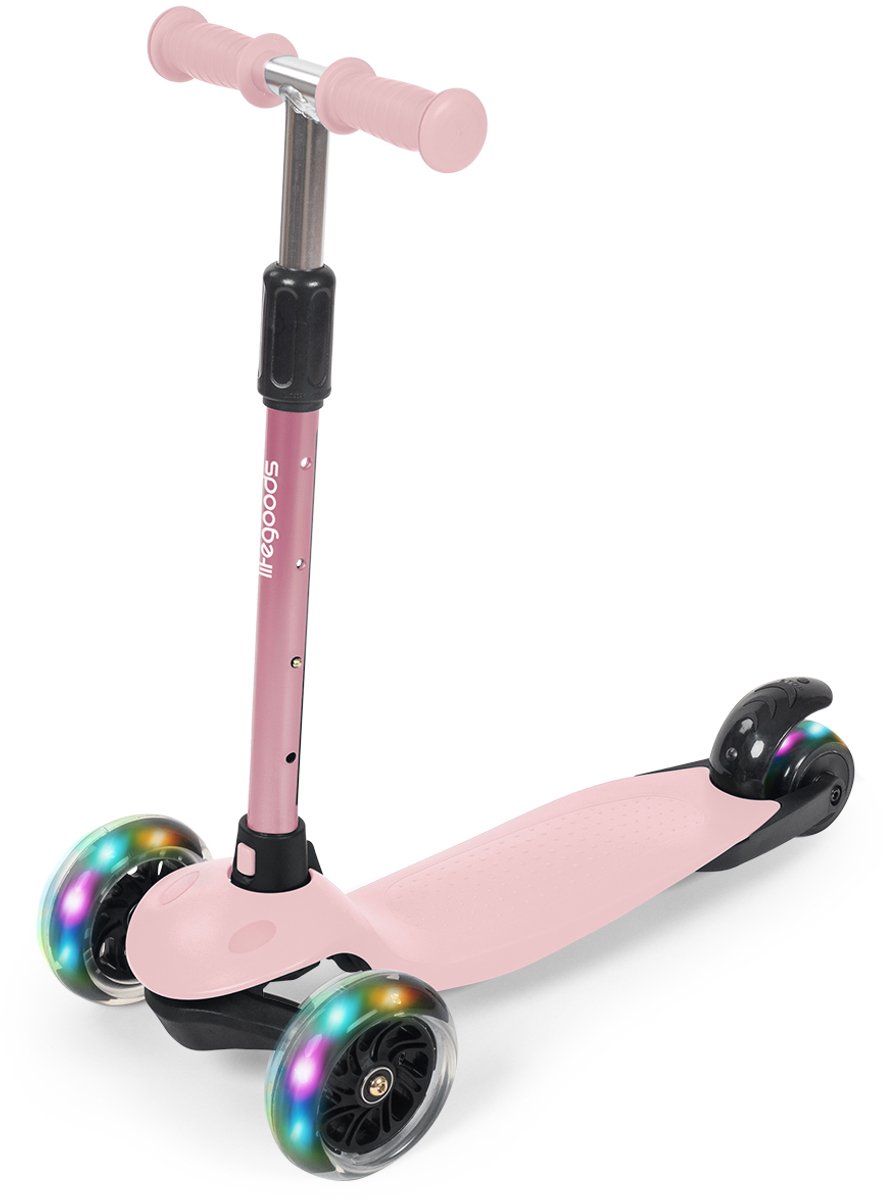 LifeGoods - Kinderstep - Step 2-5 Jaar - 3 Lichtgevende LED Wielen - Hoogte Verstelbaar - Jongens/Meisjes - Pastel Roze (8721055563815)