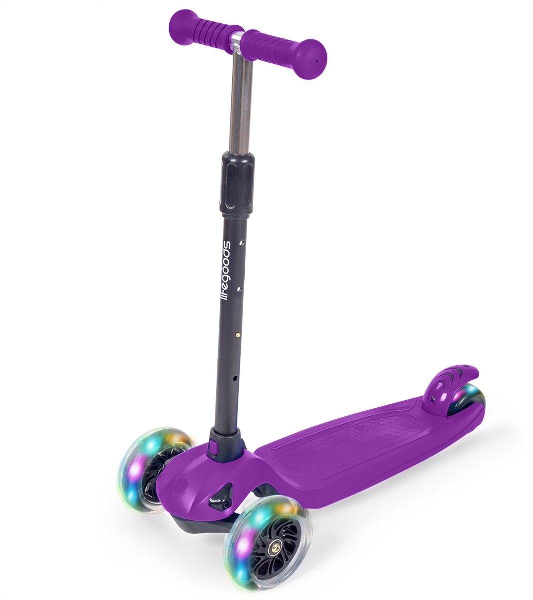 LifeGoods Kinderstep - Step 5-8 Jaar - 3 Lichtgevende LED Wielen - Hoogte Verstelbaar - Jongens/Meisjes - Paars (8720195257196)