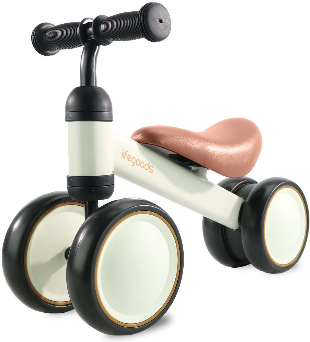 LifeGoods Loopfiets - Speelgoed Vanaf 1 jaar - Jongens en Meisjes - Kinderstep - Loopfietsje - Crème (8720195258230)