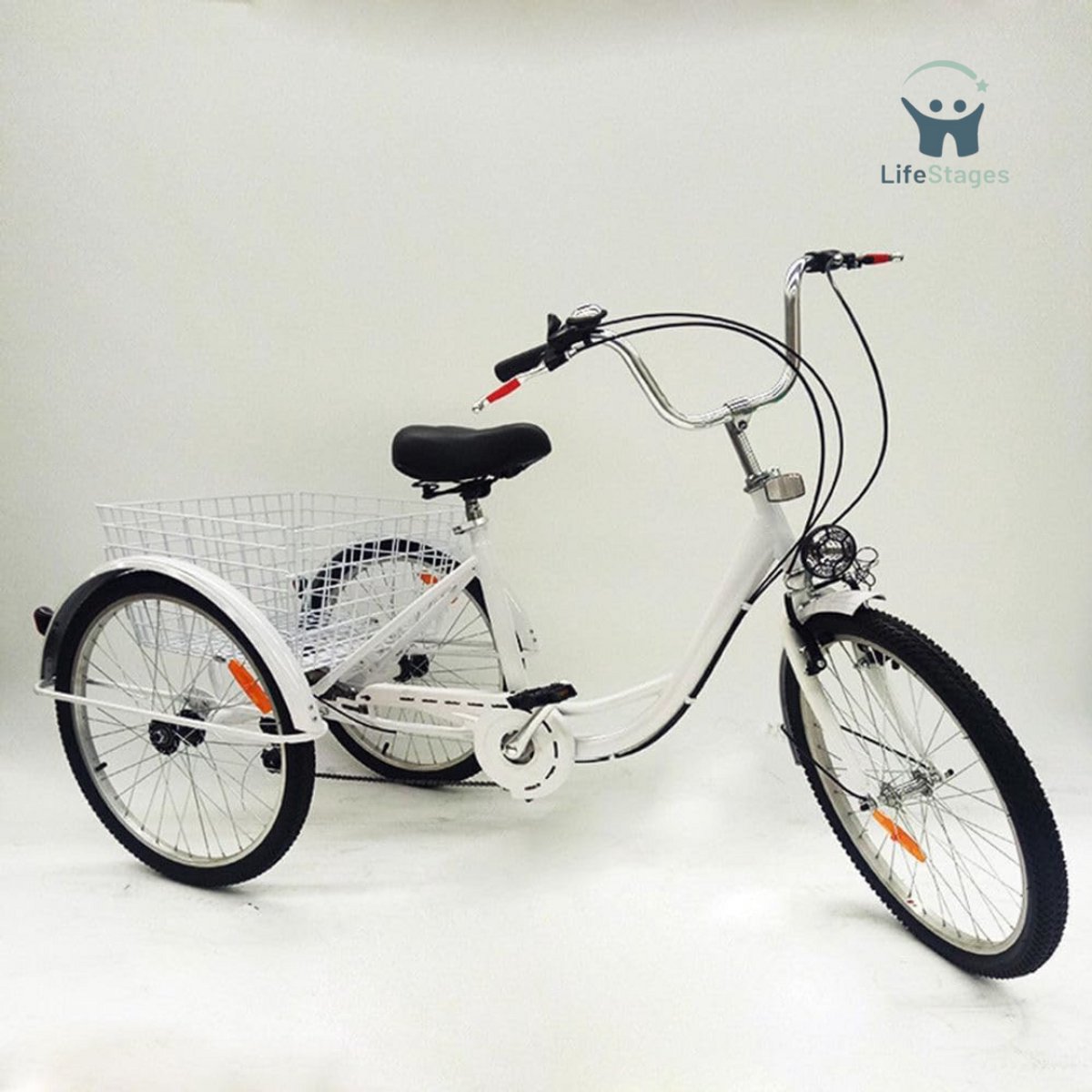 LifeStages - Driewieler Volwassenen - Driewieler - Driewielfiets Volwassenen - Driewielfiets - Driewieler Senioren - 24 Inches - met Boodschappenmandje 3 Wielen - Wit (8721077205298)