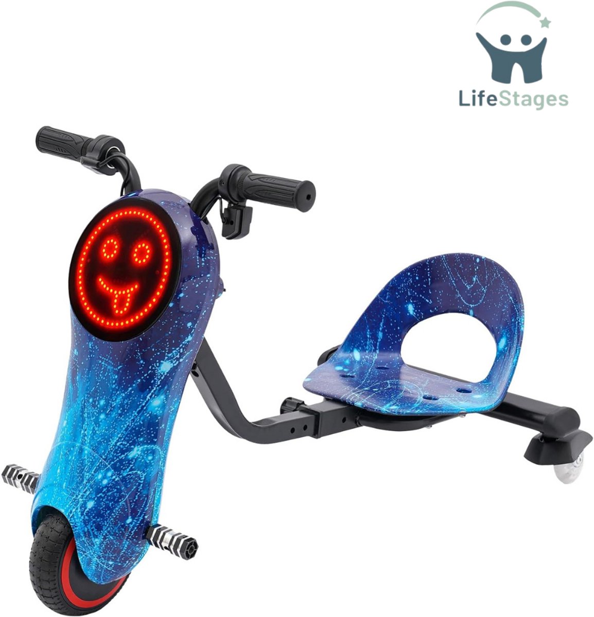 LifeStages - Drift Trike - Driftstep - Driftkar 360° - Elektrische Driftstep Voor Kinderen En Volwassenen - Voor Kinderen Vanaf 3 Jaar Tot 50 Kg - Geschikt Met 70 Minuten Rijtijd - LED-Voorlicht (8721197540637)