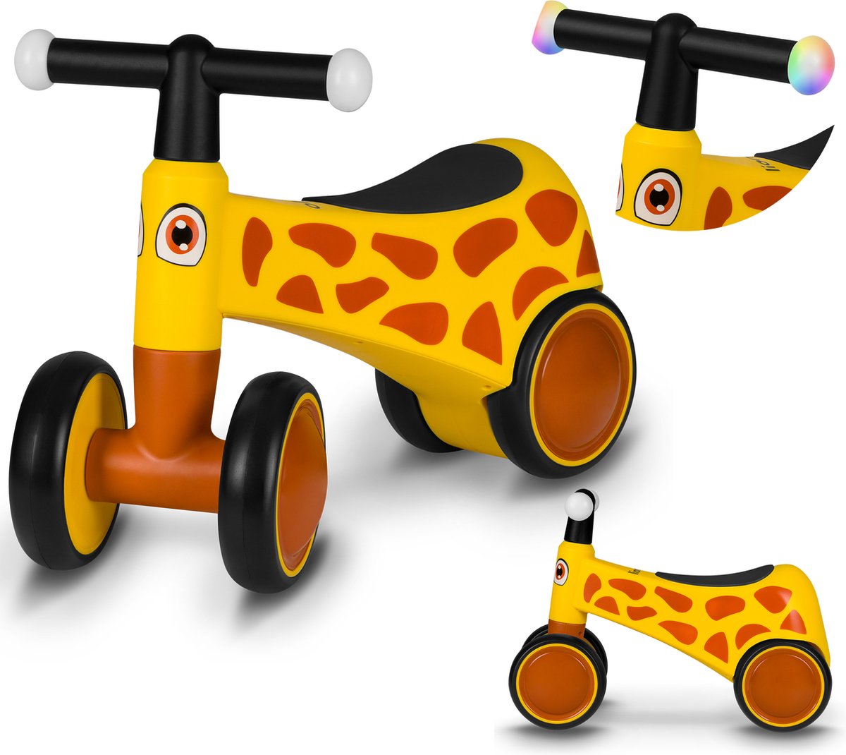 Lionelo Sammy Loopfiets - 4 Wielen - Verlichting in Handvatten - Vanaf 1 Jaar - Extra Comfortabel Zadel - Antislip Handgrepen - Ergonomisch Ontwerp - Kleurrijke Diermotieven - Jongens & Meisjes - Zonder Gereedschap te Monteren (5903771704953)