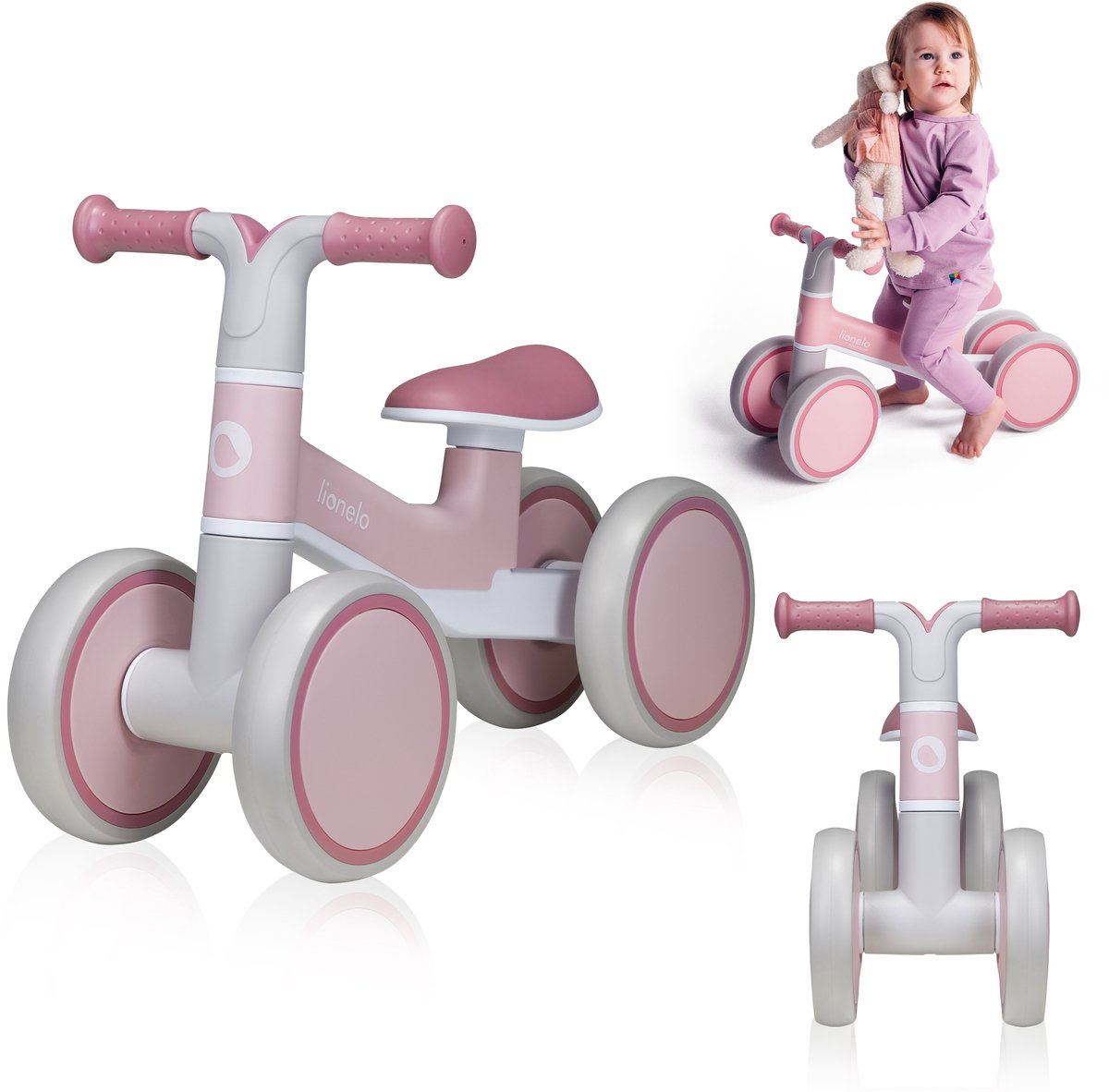 Lionelo Villy Loopfiets - Lichtgewicht - 1-3 jaar - Jongens en Meisjes - tot 30kg - 4 wielen - Schokdemper voorvork - Antislip handvatten - Ergonomisch zadel - Stuurslot - Verjaardagscadeau (5903771704793)