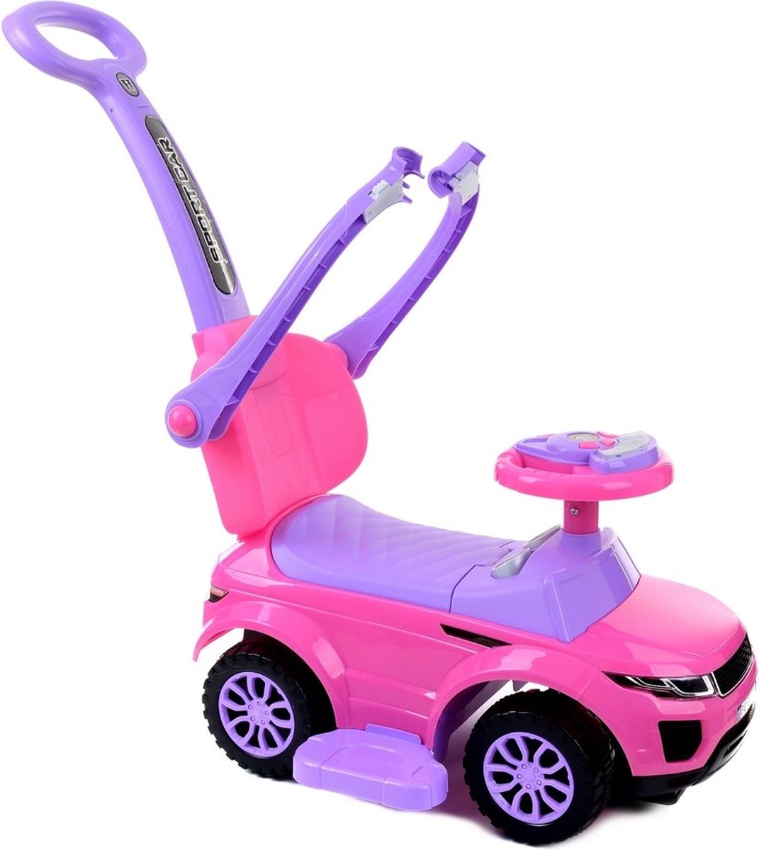 Loopauto - roze - met duwstang - 87x43 cm (8720249140924)