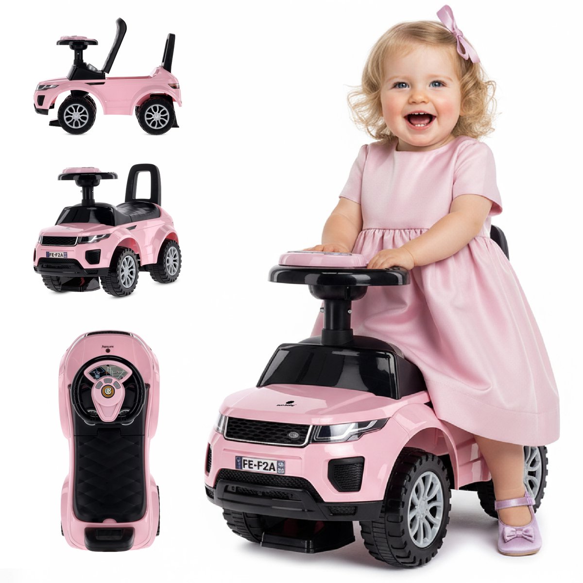 Loopauto vanaf 1 jaar, bobby auto, kinderauto vanaf 12 maanden, babyauto, babywalker met claxon en motorgeluiden (Lichtroze) (5905525352465)
