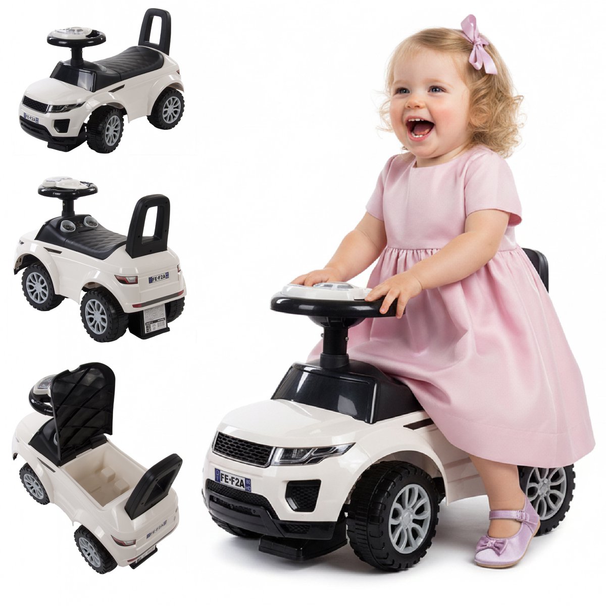 Loopauto vanaf 1 jaar, bobby auto, kinderauto vanaf 12 maanden, babyauto, babywalker met claxon en motorgeluiden (Wit) (5907478642020)