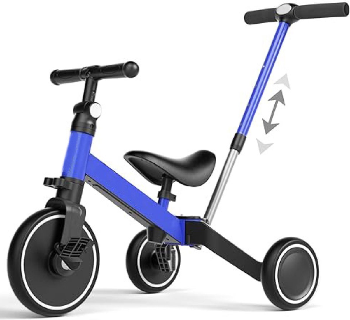 Loopfiets 1 jaar - Loopfiets 1 jaar met duwstang - 4 in 1 driewieler - Loopfiets jongens 2 jaar - Loopfiets met duwstok - Uitbreiding met trappers - Inklapbaar (8721098240971)