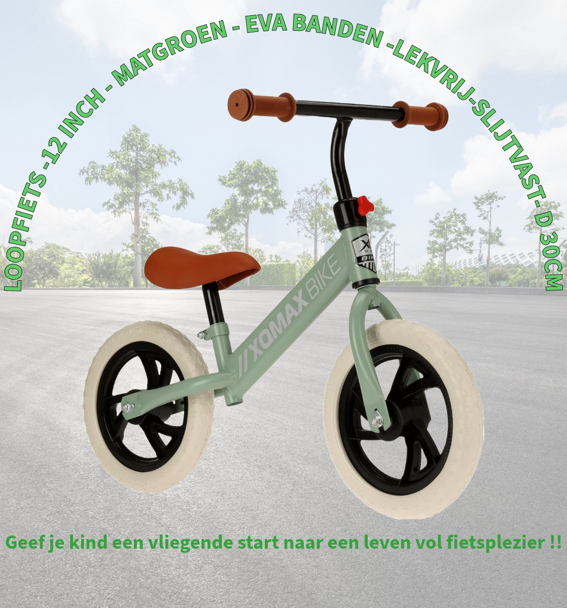 Loopfiets -12 inch - EVA banden -Lekvrij-Slijtvast- Balance Bike- Mat Groen- Jongens en Meisjes (8719001020642)