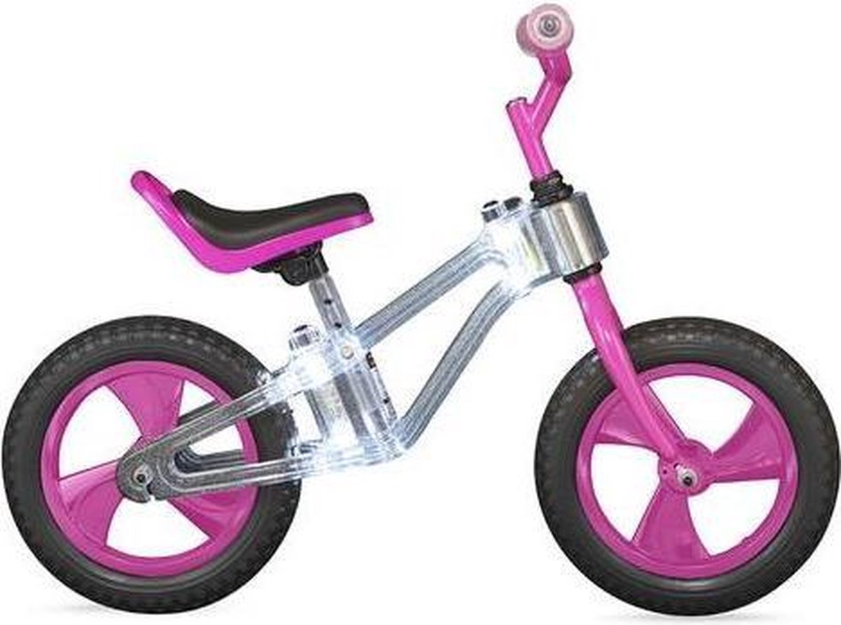 Loopfiets - 12 inch - transparant frame met led - roze (8422084070014)