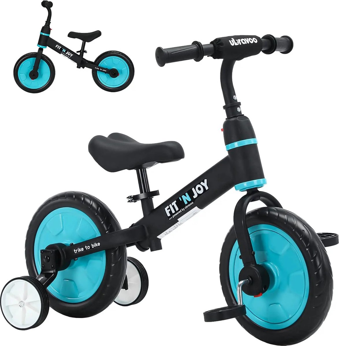 Loopfiets - 4-in-1 - Kinderfiets - Peuterfiets - Maximaal Gewicht 30kg - Geschikt voor Kinderen 2 tot 5 Jaar - Blauw/Zwart (6150729390334)