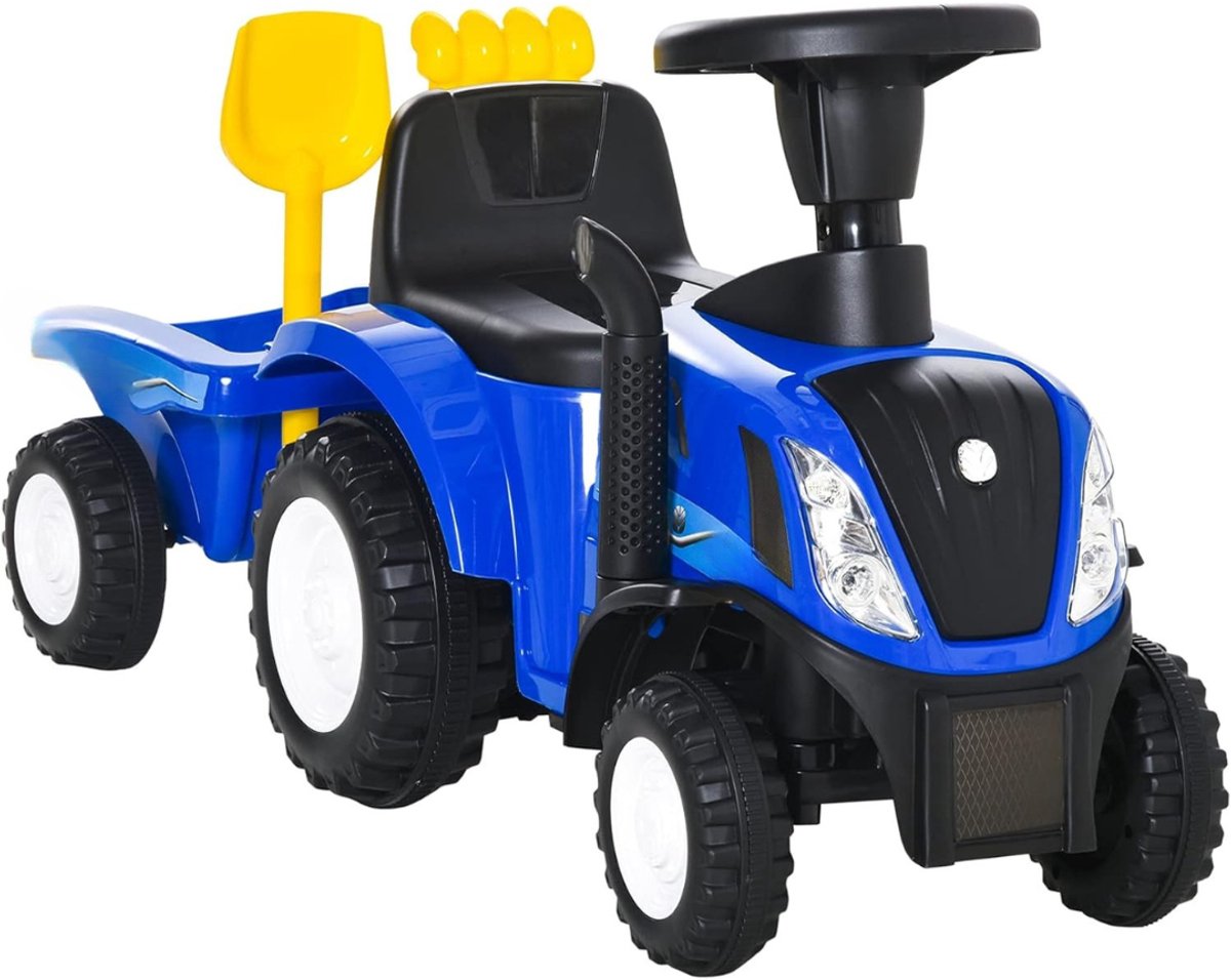 MMP® Looptractor - Loopauto - Loop Tractor - met Aanhangwagen en Hoorn - 91x29x44cm - Blauw (6152722297283)