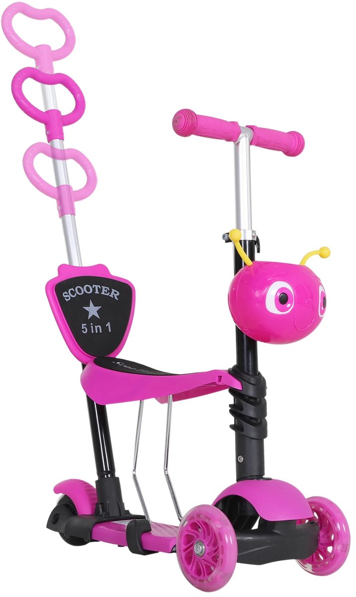 MOBO - Loopfiets en step in 1 - 3-wielige step - Loopfiets met duwstang - Loopfiets meisje - Roze - Kado meisje vanaf 1 jaar (8721515150449)
