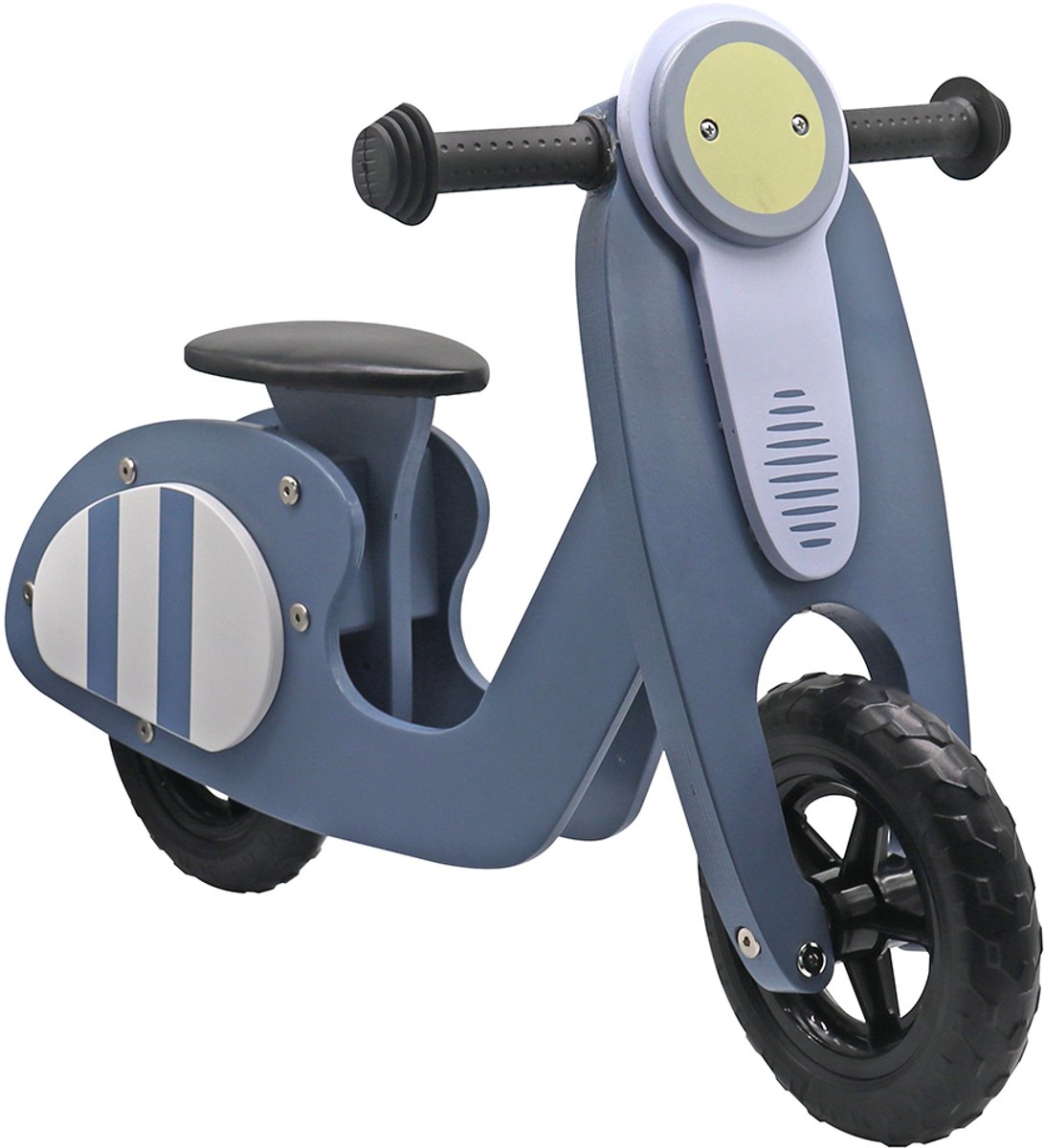 Maxx Kidz Houten Retro Loopfiets - Balance Bike met Verstelbaar Zadel - Mini Loopfietsje van Hout - Loopscooter voor Jongens en Meisjes van 1 & 2 Jaar - Blauw (8721249615627)