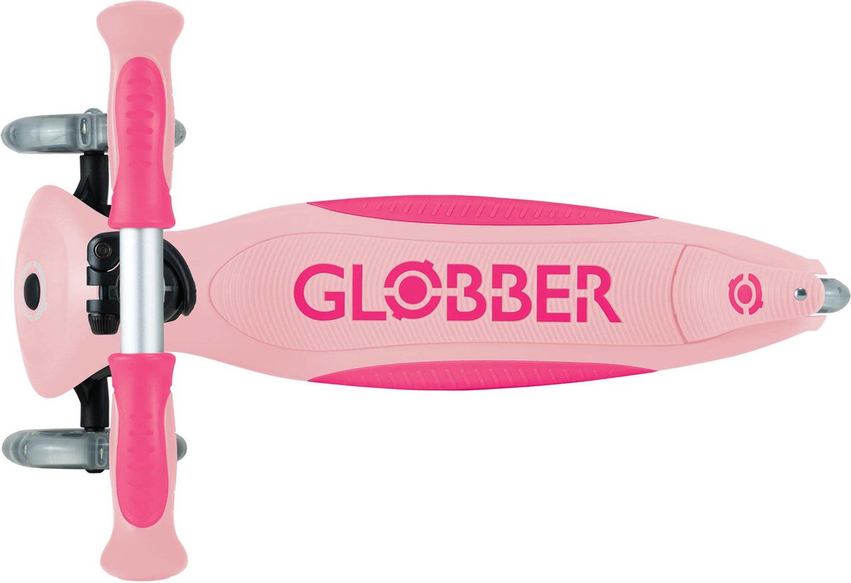 Meegroeistep - Globber Go Up Deluxe Flash Lights Pastel Pink - roze - lichtgevende wielen - met duwstang - in hoogte verstelbaar - vanaf 15 maanden tot 9 jaar (4895224410577)