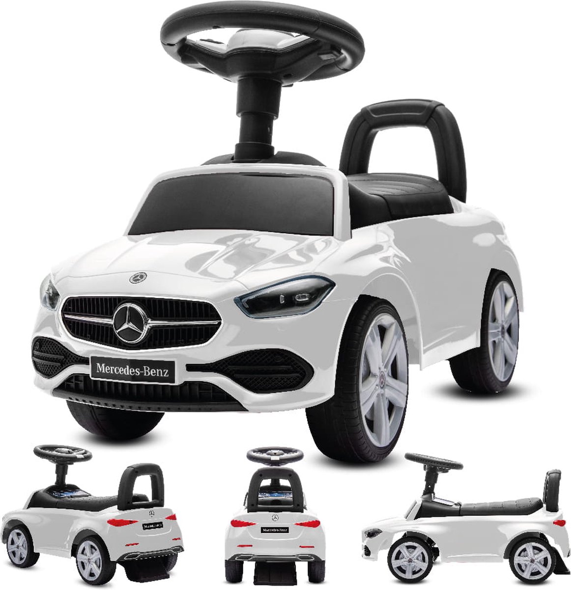 Mercedes C-Class Kindervoertuig, Loopauto met Claxon, ride on, babyauto, loopstoeltje met claxon en motorgeluiden, max 25 kg (Wit) (5907798857302)