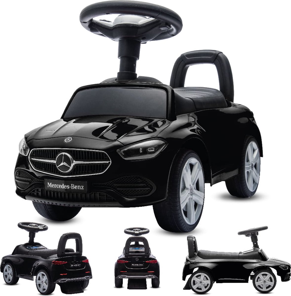 Mercedes C-Class Kindervoertuig, Loopauto met Claxon, ride on, babyauto, loopstoeltje met claxon en motorgeluiden, max 25 kg (Zwart) (5907478641795)