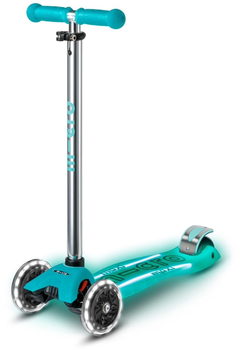 Micro Maxi Micro step Deluxe Glow Plus LED | step / scooter in de kleur aqua mint voor kinderen van 5 tot 12 jaar | max 70 kg (7630053563318)