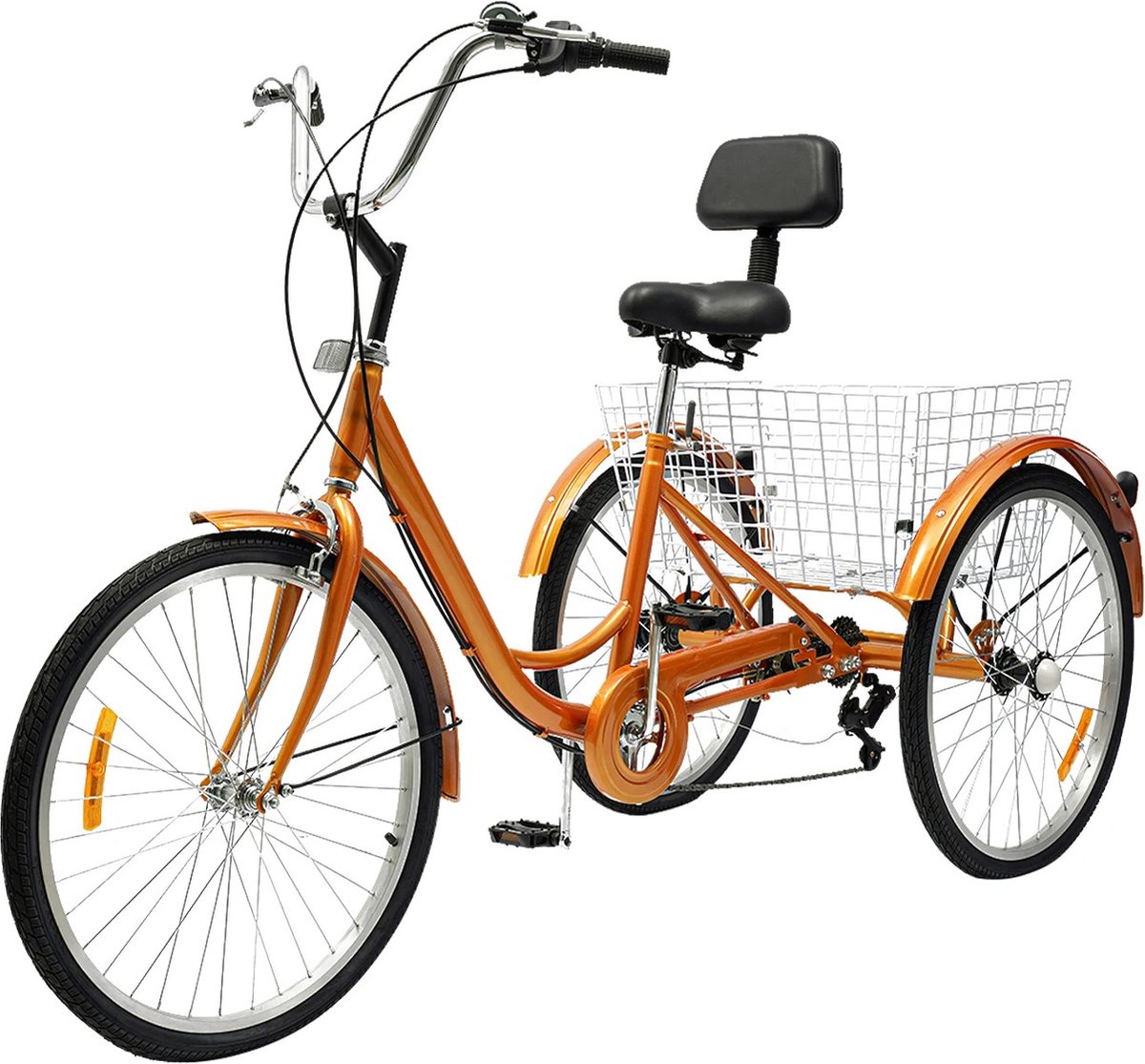 Mygroot - Driewieler - Geschikt voor Volwassenen - Inclusief Fietsmand - 24 Inch - 6 Versnellingen - Opvouwbaar - Met LED Verlichting - Blauw (8721246712596)