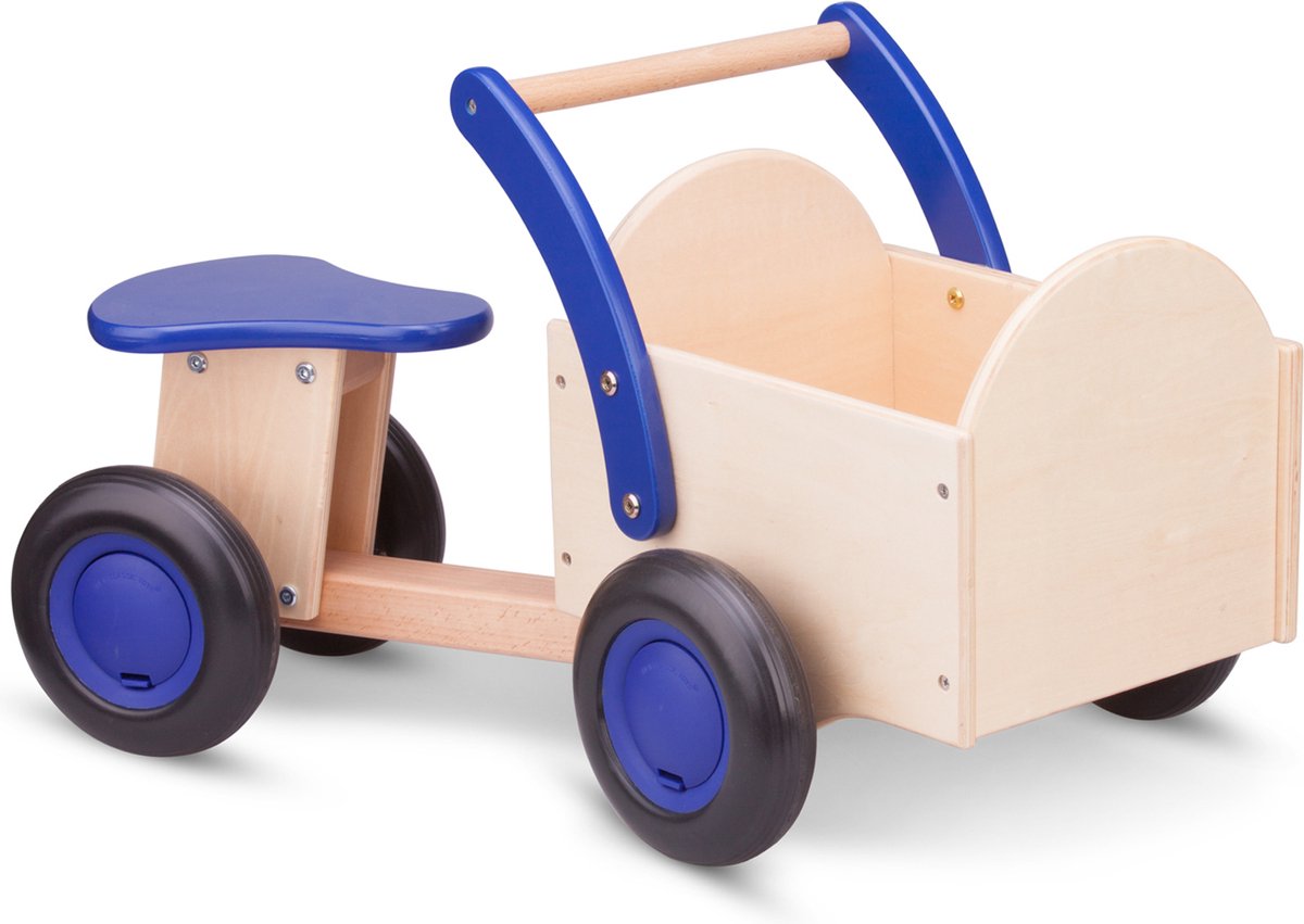 New Classic Toys® Houten Bakfiets - Road Star - Blank/Blauw - Zadelhoogte is 24 centimeter (8888000200475)